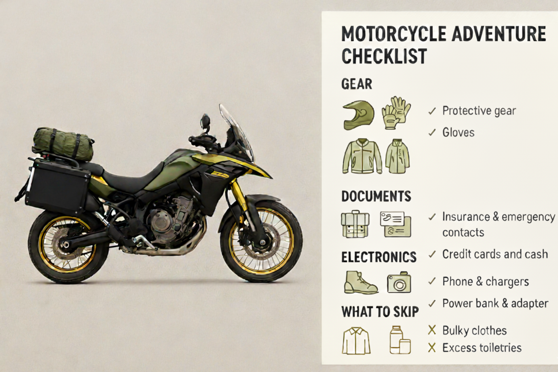 Packing list for motorcycle tour