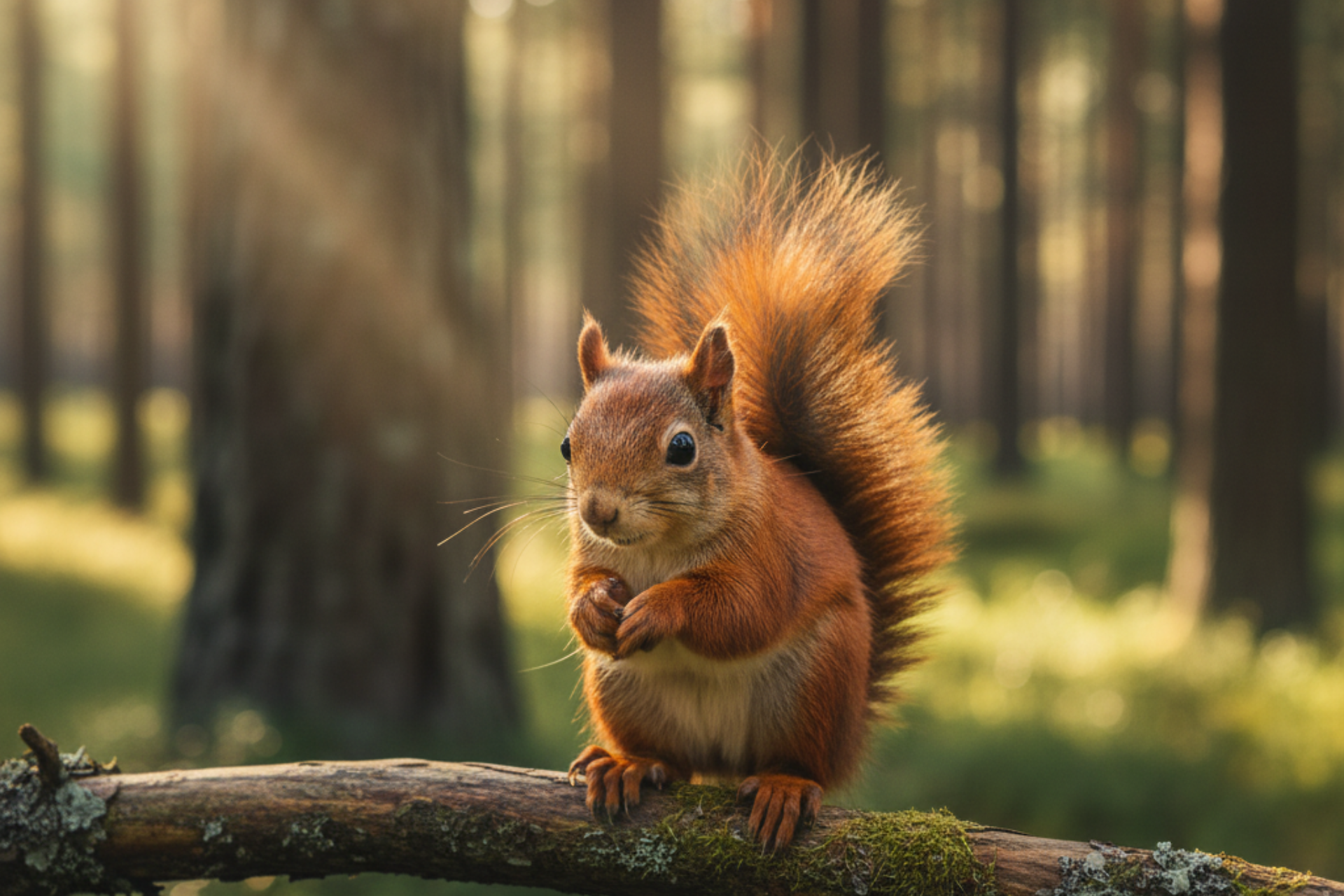 Red squirrel in pine forest