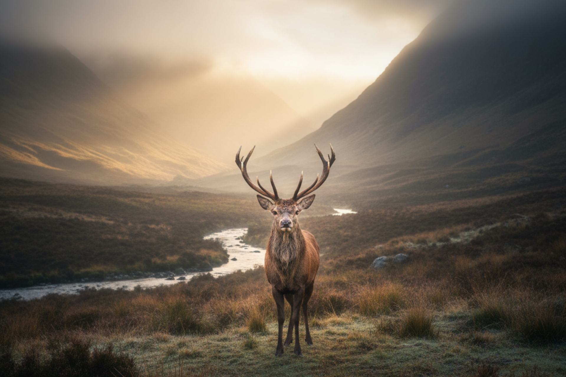 Red deer in misty Glencoe