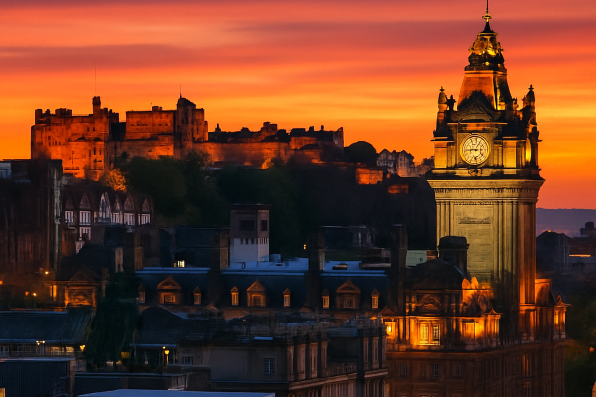 Edinburgh skyline at dusk 