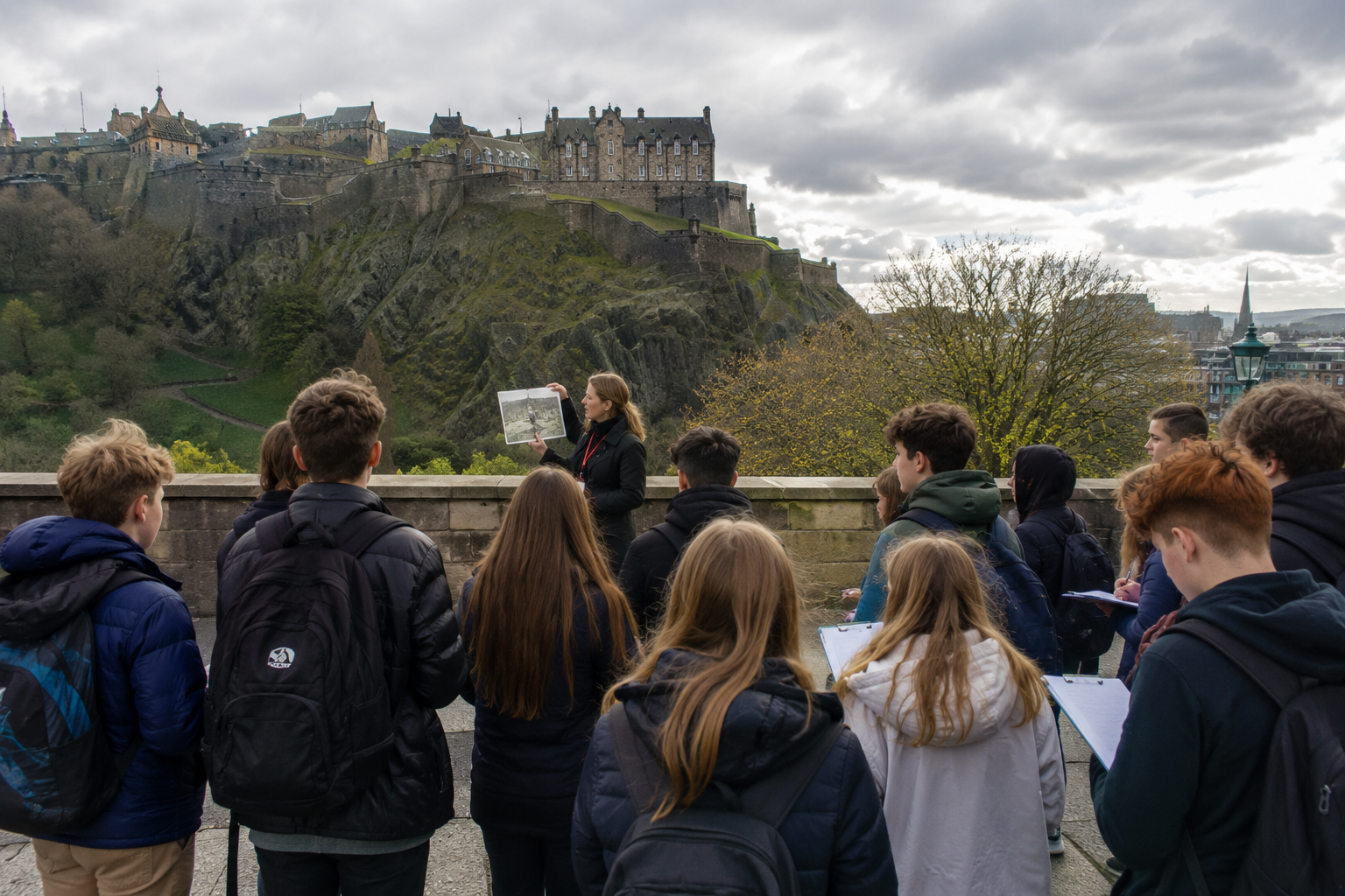 School group learning about Scottish history at Edinburgh Castle
