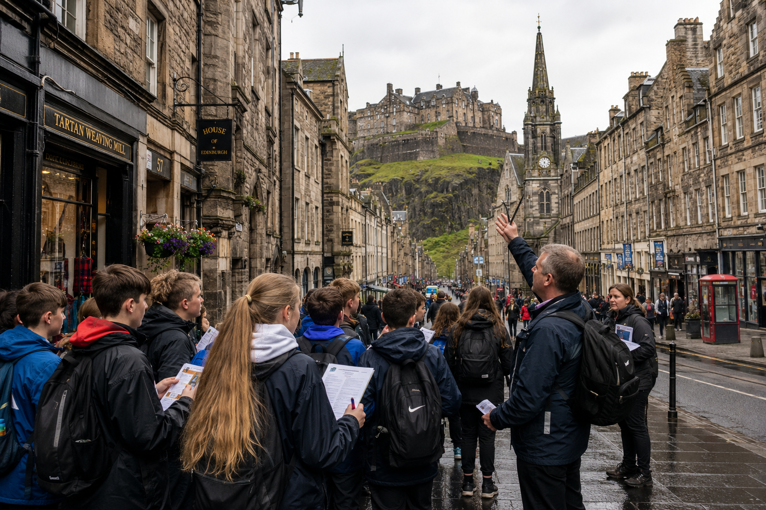 Irish school group walking through Edinburgh’s Royal Mile