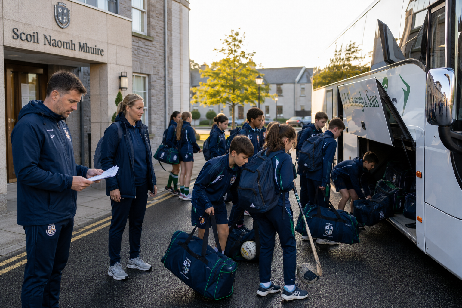 Irish school sports team preparing to depart on a junior sports tour