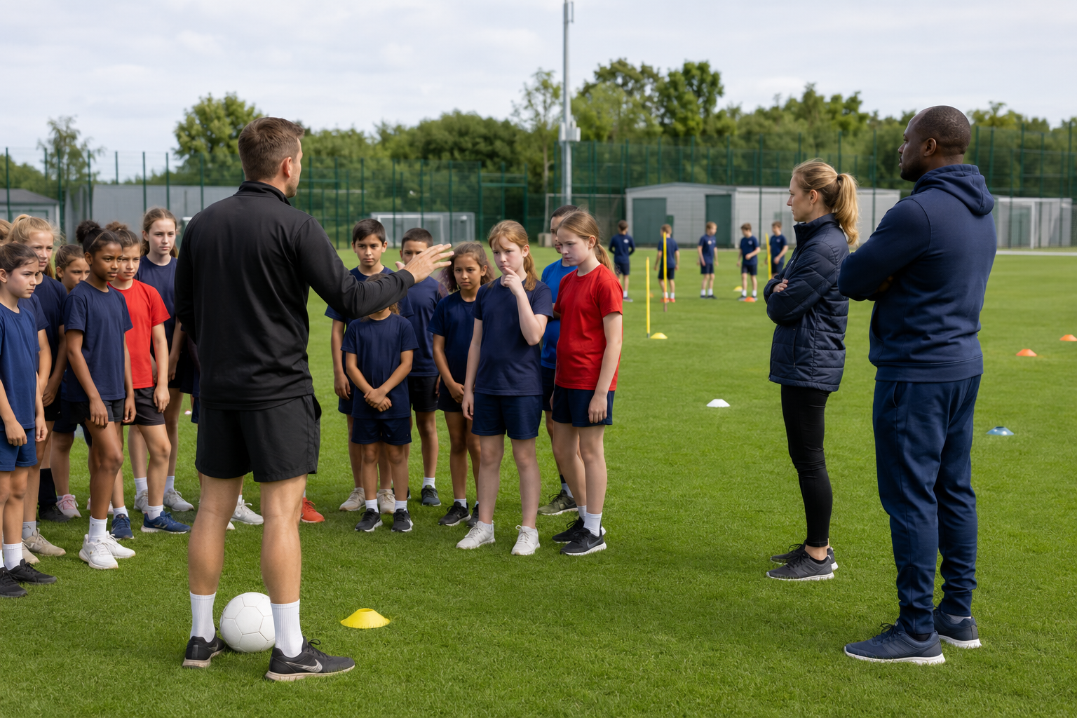 Junior school team attending a structured coaching session on tour Highclere Castle during the day