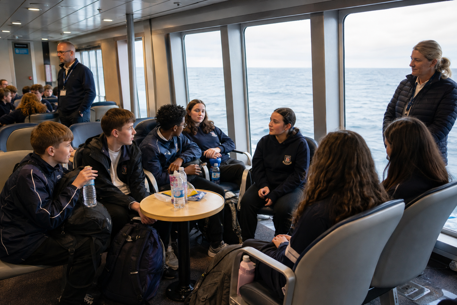 School students travelling onboard a ferry from Ireland to Scotland