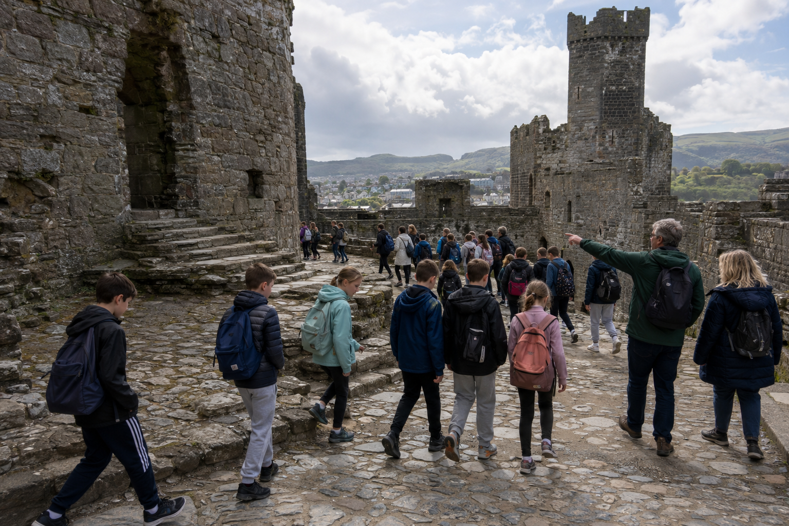 School students exploring a medieval castle in North Wales School students exploring a medieval castle in North Wales