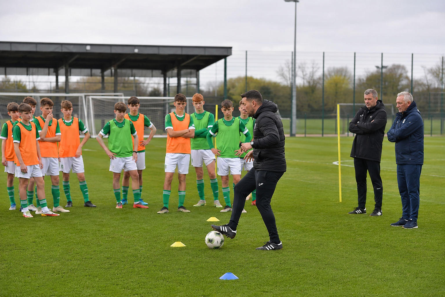 Irish school football team taking part in a professional coaching session