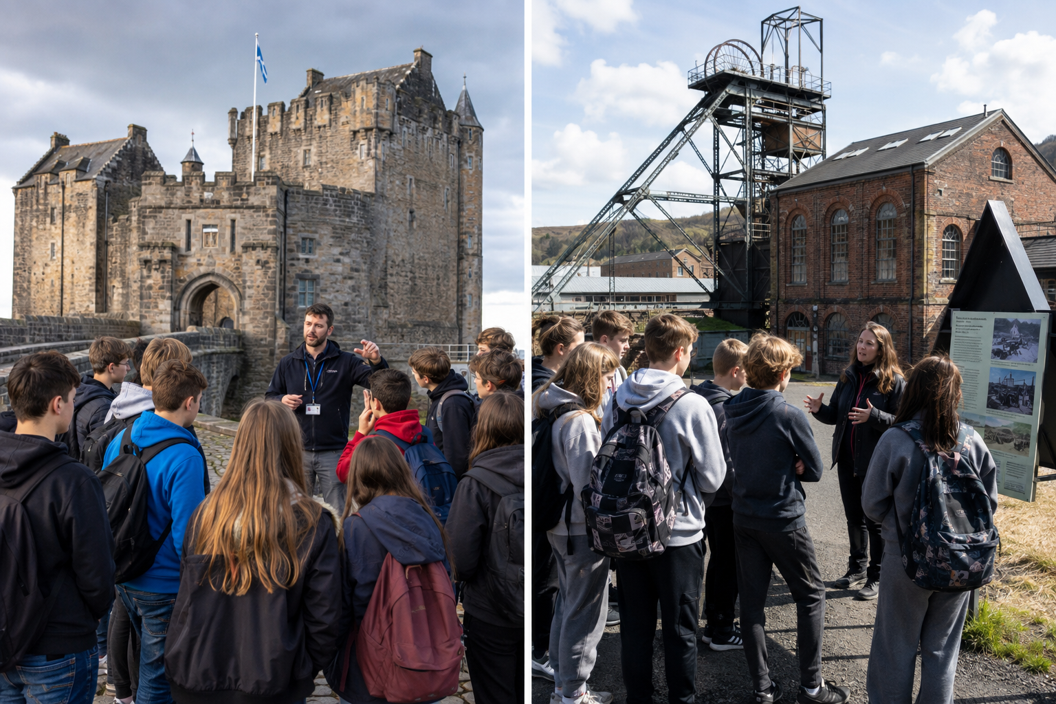 Students learning about Scottish and Welsh history during school tours