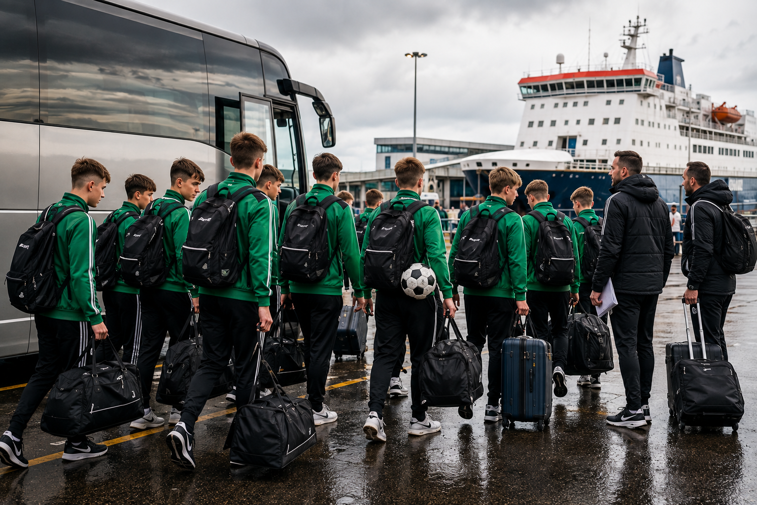 Irish school football team departing for a UK and European football tour Highclere Castle during the day