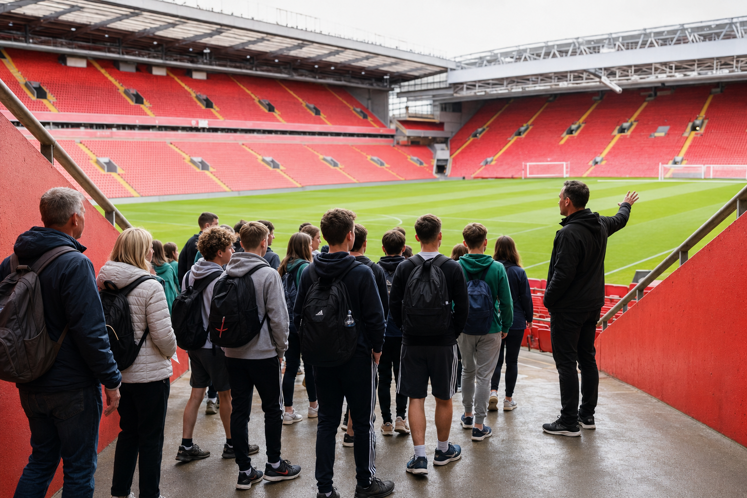 Irish school group taking part in a football stadium tour in Liverpool
