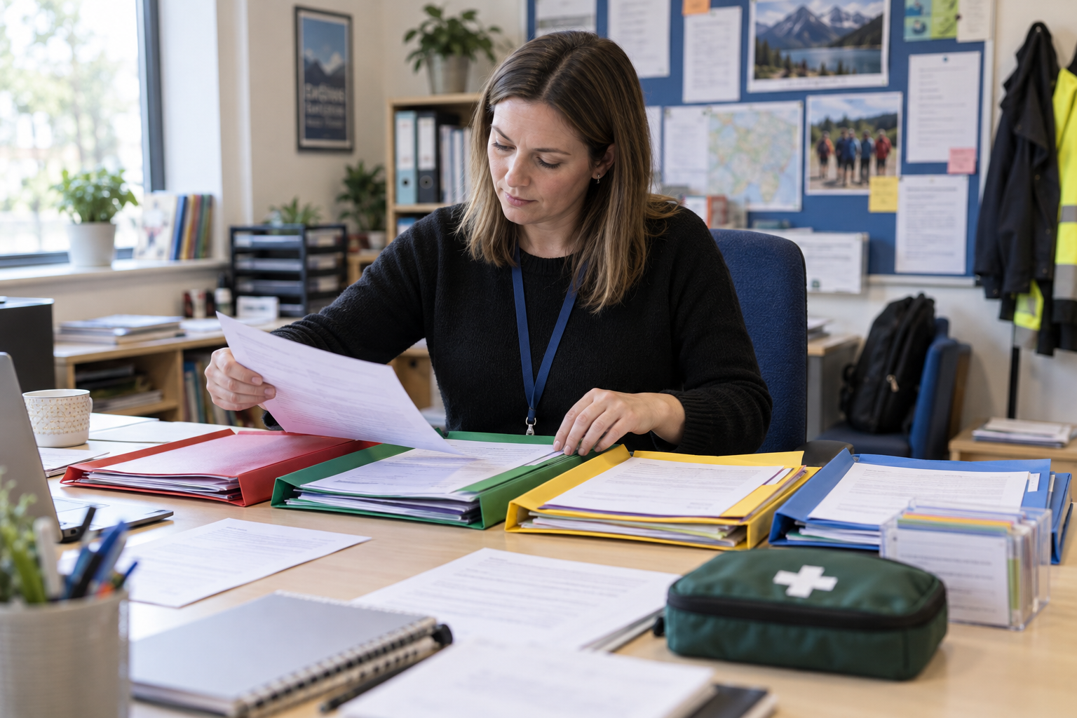 Teacher organising school trip consent and medical forms