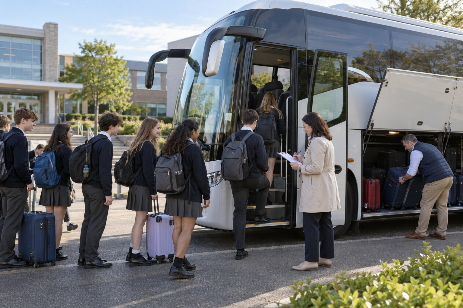 Organised Transition Year group departing for a school tour