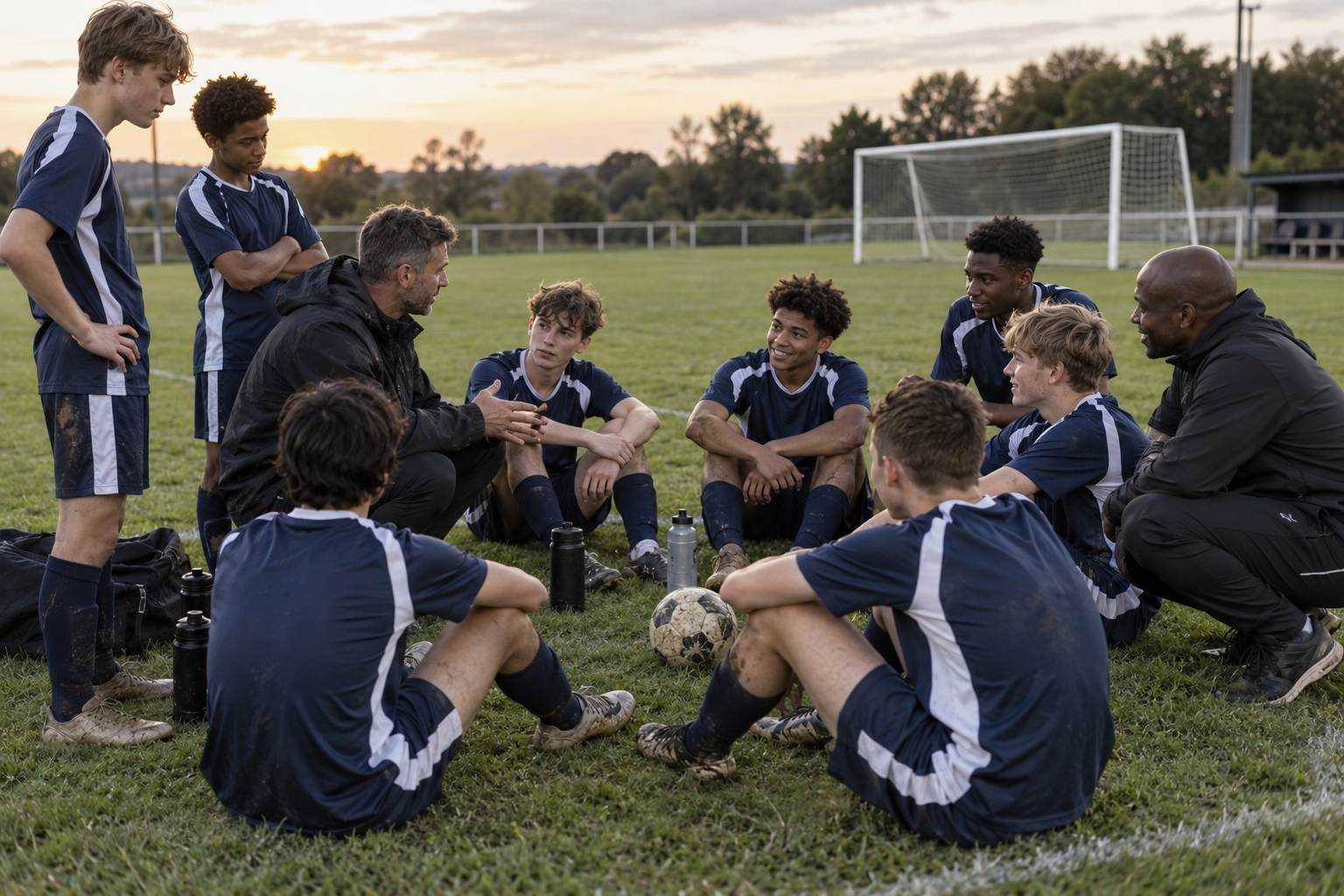 School football team reflecting after a tour match Highclere Castle during the day