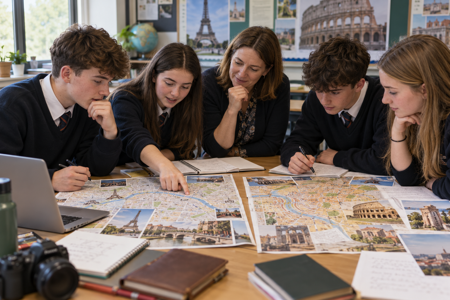 Transition Year students comparing plans for a school trip to Paris and Rome. Transition Year students comparing plans for a school trip to Paris and Rome.