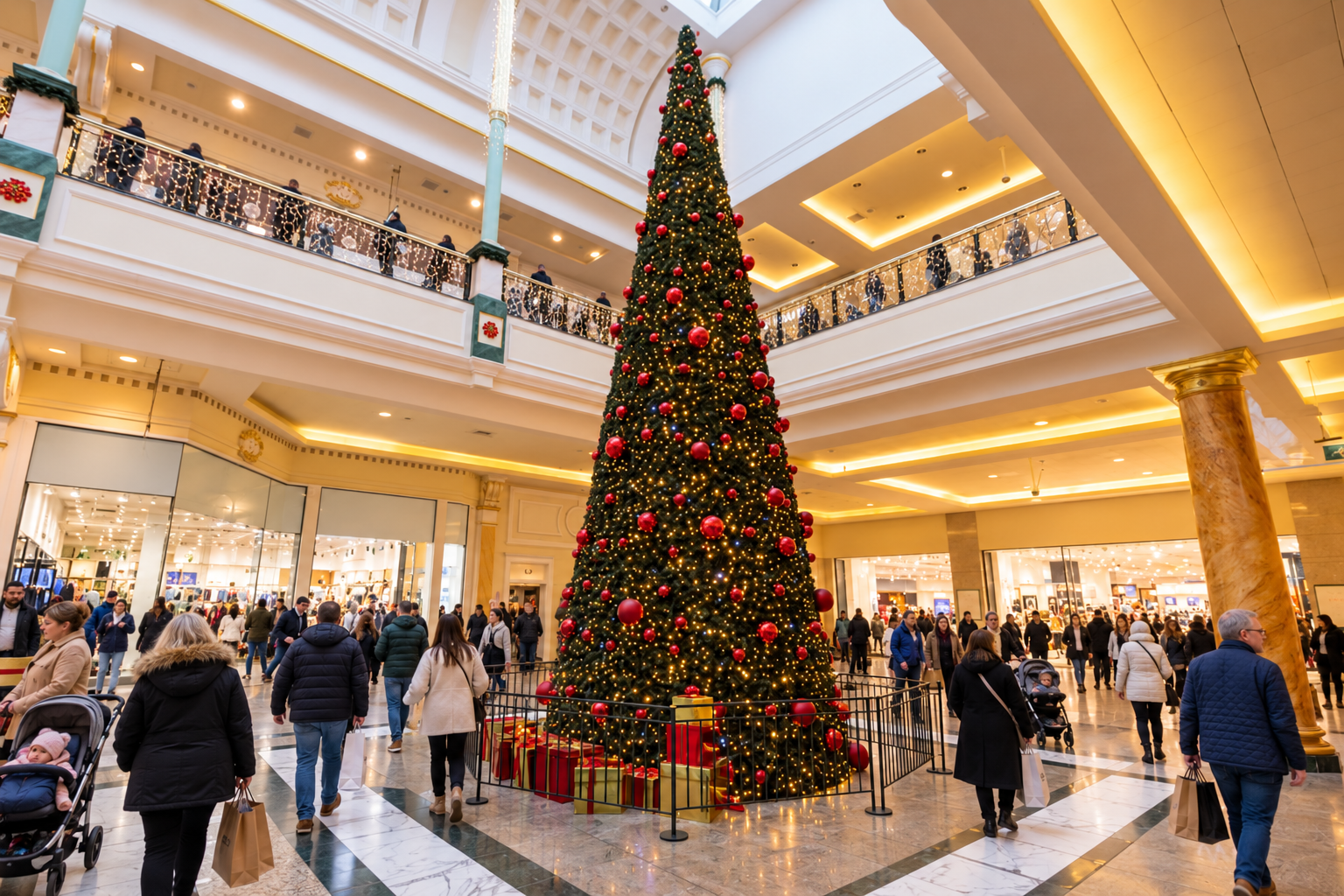 Shoppers inside the Trafford Centre decorated for Christmas.